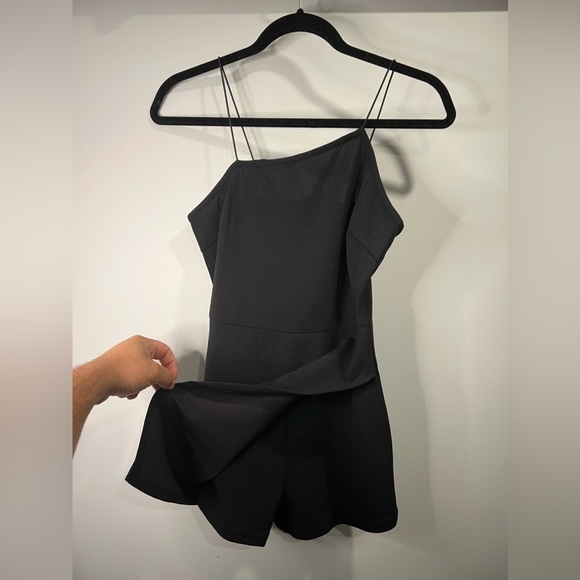 Zaful asymmetrical spaghetti strap black romper, size 4. Great condition. - Picture 2 of 4